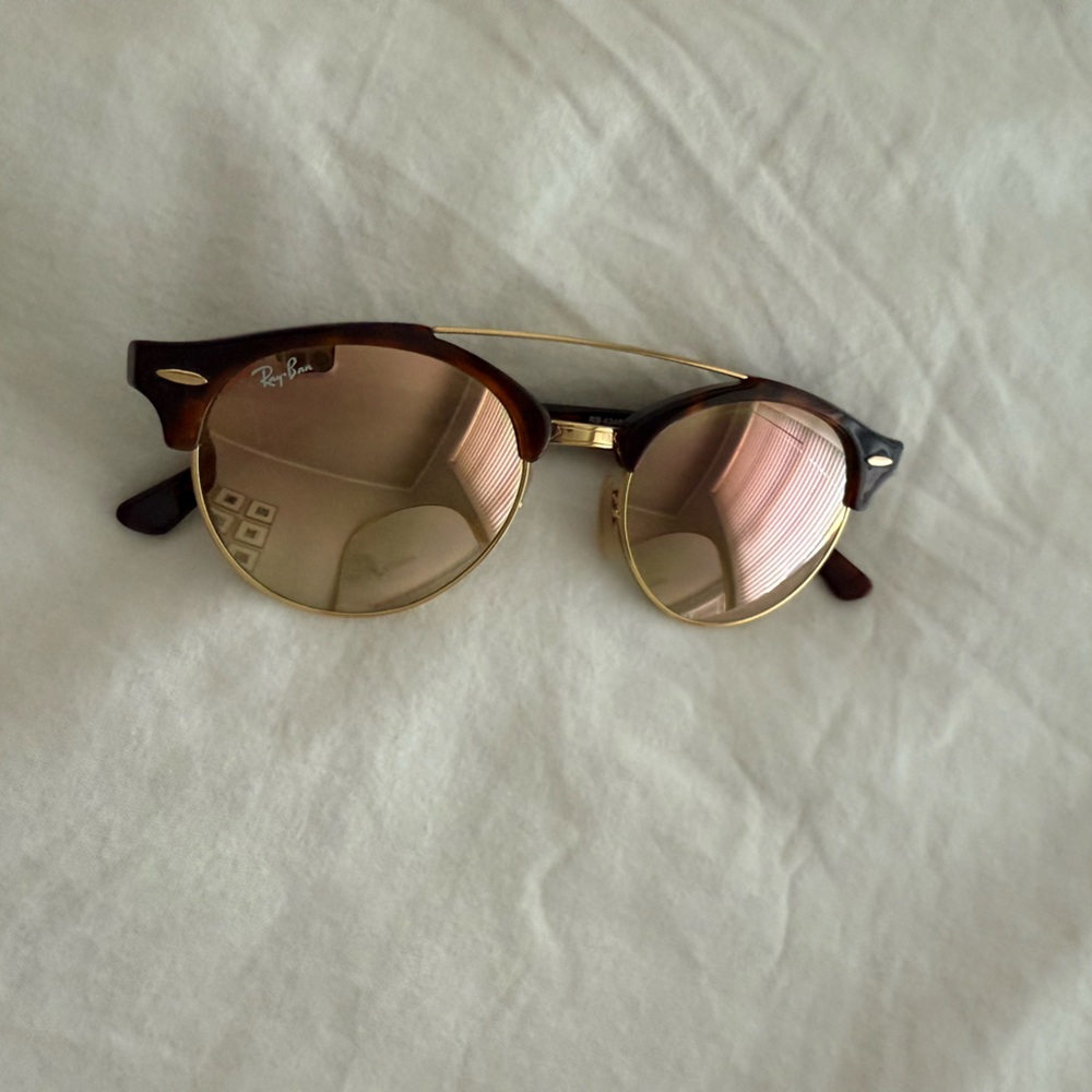 Ray-Ban Gold and Brown Clubmaster Sunglasses with Rose Gold lenses